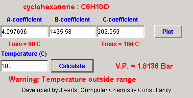 Calculation of the vapor pressure for a specific temperature